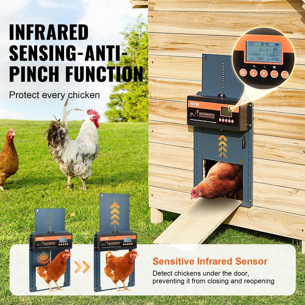 VEVOR Automatic Chicken Coop Door, Auto Chicken Door Opener with Timer & Light Sensor Aluminum Chicken Coops Door with Remote Control and LCD Screen, 4 Modes Opening, Battery or DC Powered