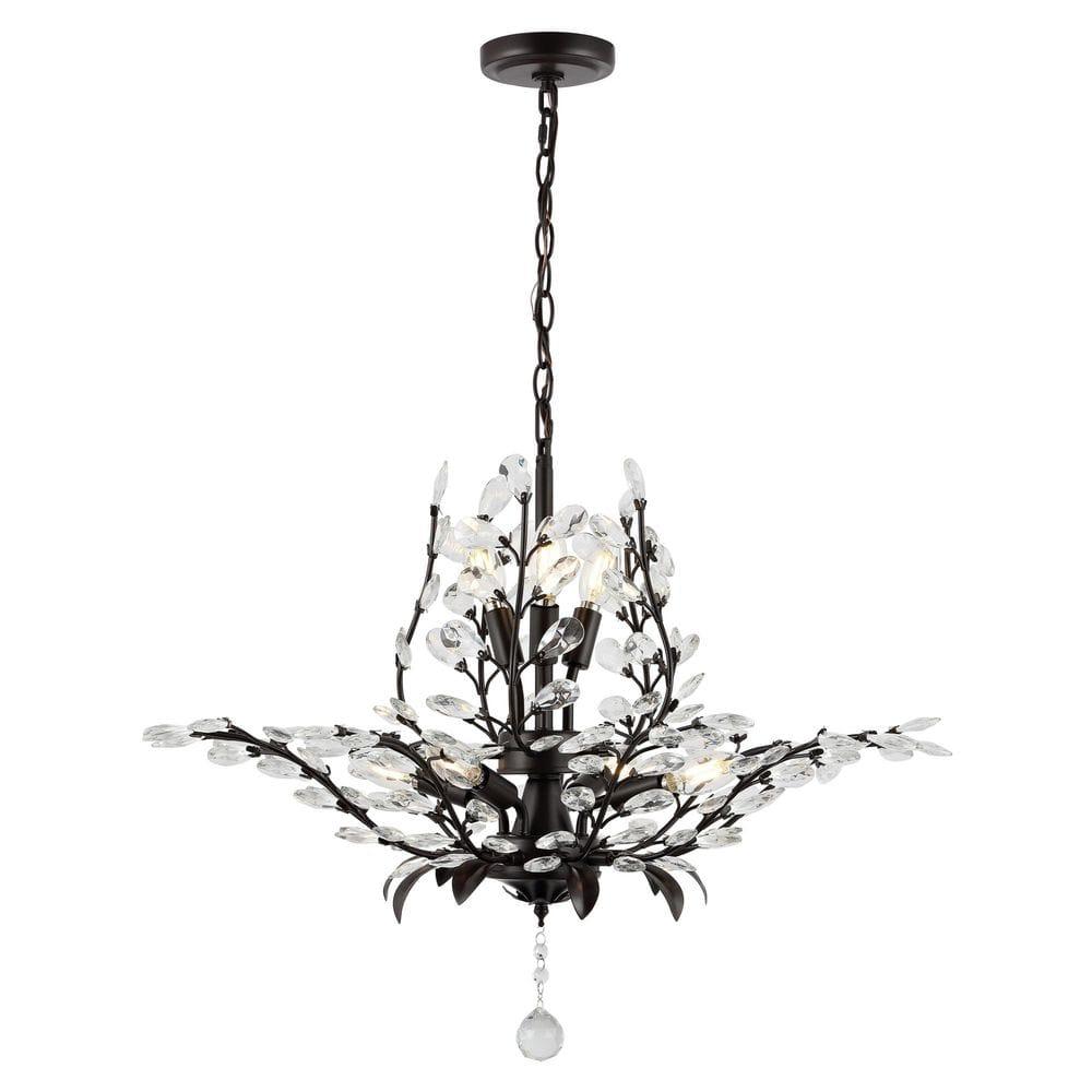 28.5" 7-Light Diantha Contemporary Bohemian Iron/Acrylic LED Pendant Oil Rubbed Bronze/Clear - JONATHAN Y: ETL Listed, Adjustable Height
