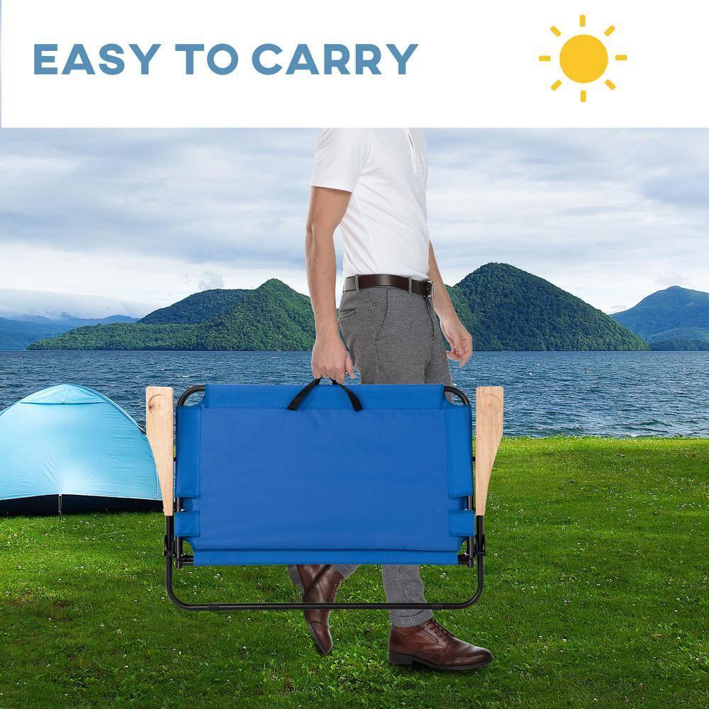 Outsunny Portable Folding Double Camping Chair Cup Holder, Loveseat for 2 Person, Outdoor Chair with Wood Armrest Beach Travel, Blue