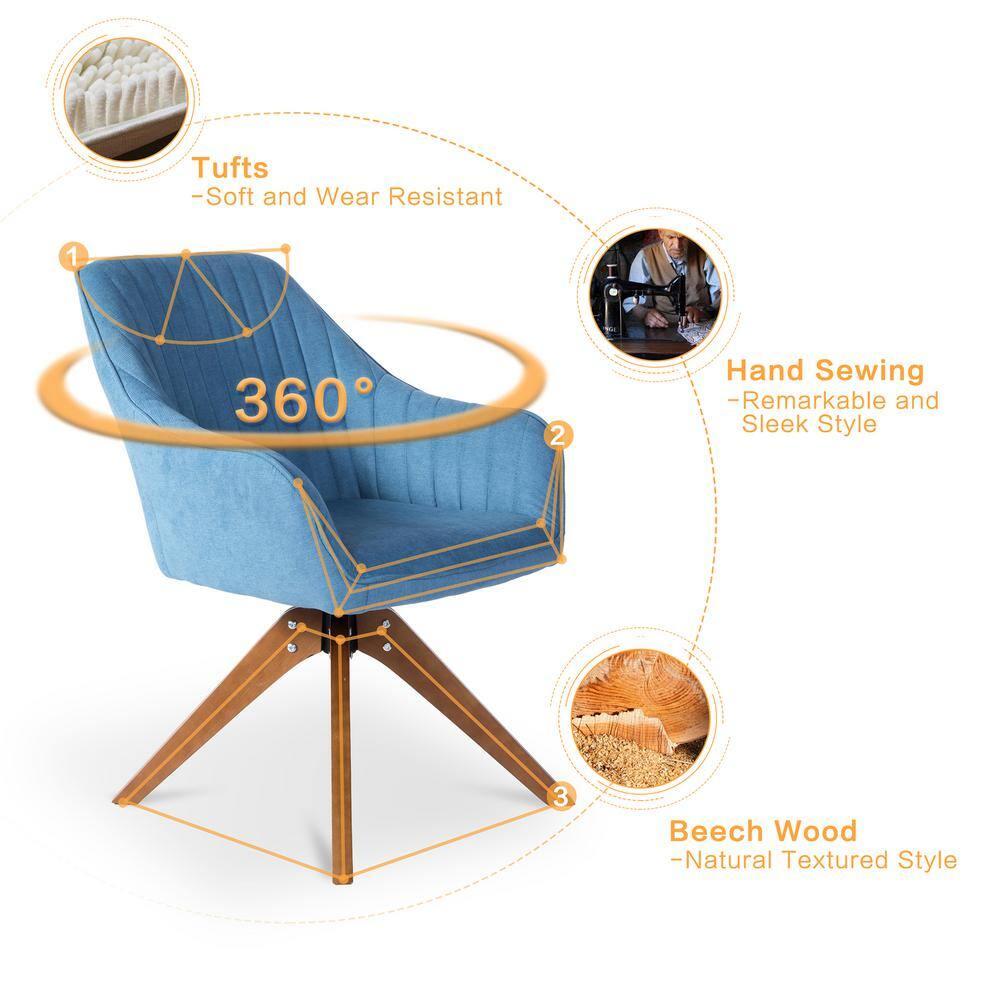 Art Leon Mid Century Accent Chair Fabric Swivel Beech Wood Legs, Light Blue