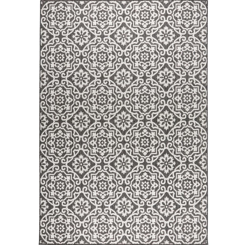 Nicole Miller New York Patio Country Danica Geometric Indoor/Outdoor Area Rug, Black/Grey