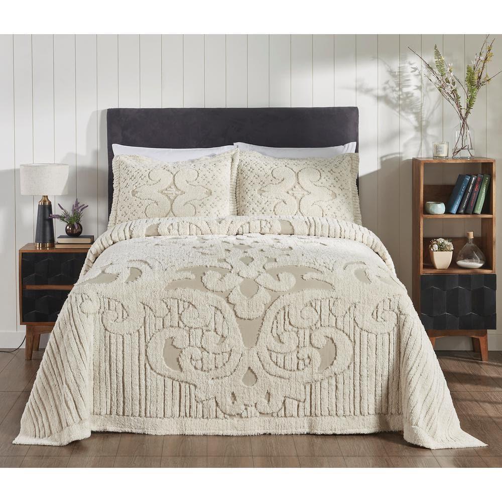 Ashton Collection Chenille Bedspread Set, 100% Cotton Machine Washable Bedding Set, Soft & Breathable Medallion Design Coverlet with Sham, Luxurious All Season Comfort
