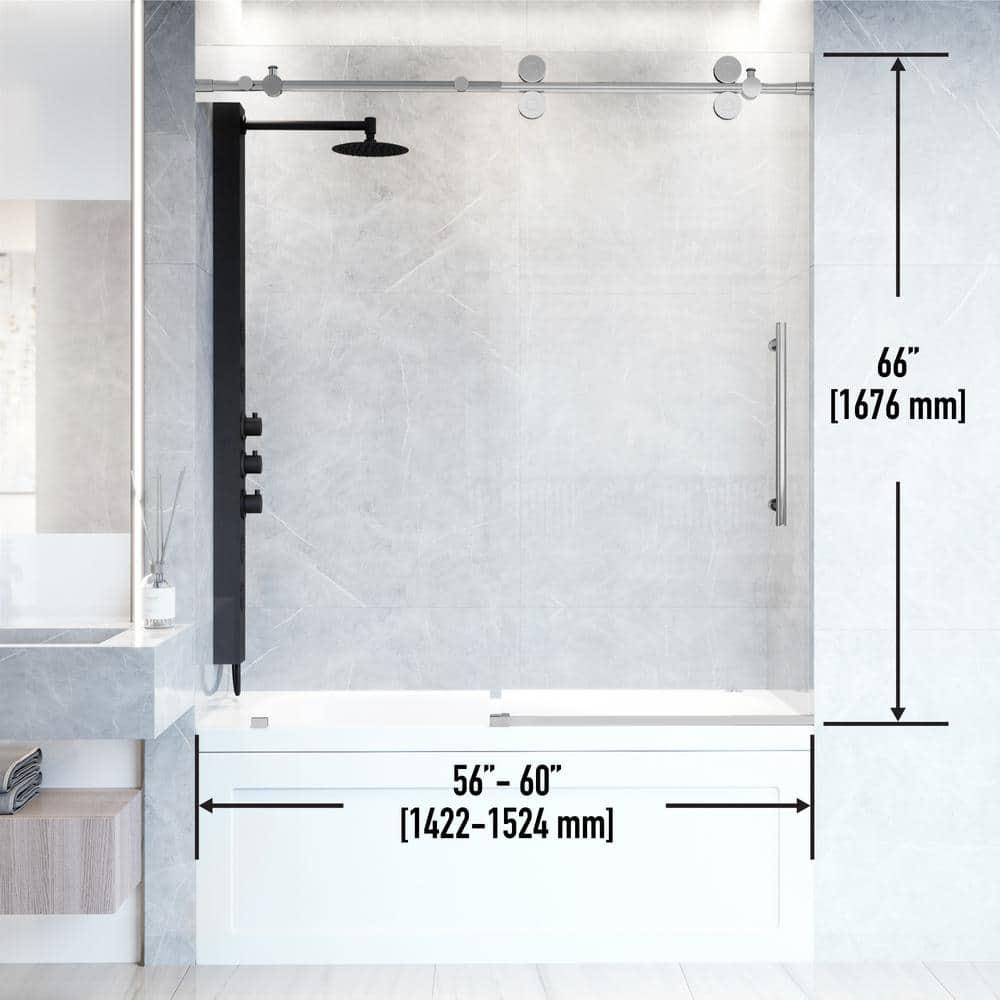 Elan 56-60" W x 66" H Sliding Frameless Tub Door with 3/8" Laminated Glass