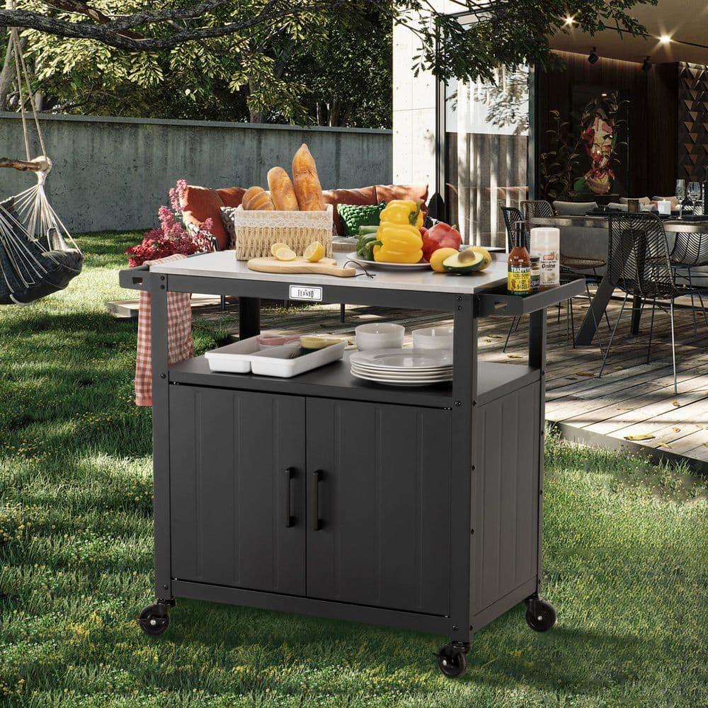 Feasto Feasto 35''H x 32''W Cabinet Utility Cart with Wheels, Outdoor Grill Cart, Rolling Kitchen Cart for BBQ Food Prep