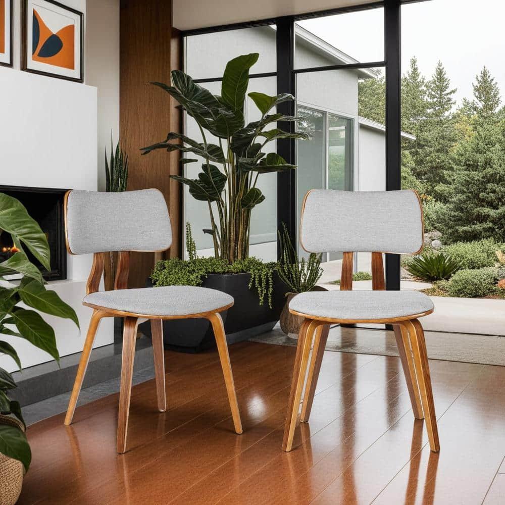 Jaguar Mid-Century Modern Kitchen Dining Table Accent Chair in Walnut Wood and Gray Fabric