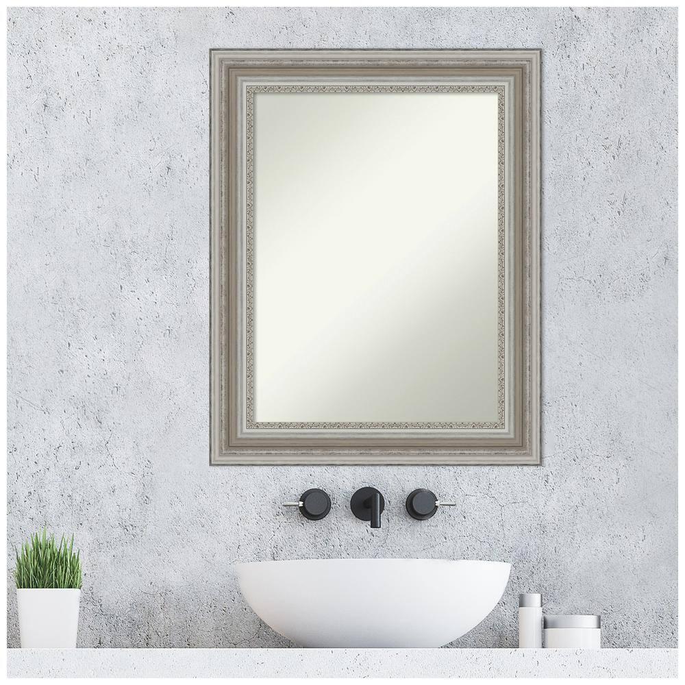24" x 30" Non-Beveled Parlor Bathroom Wall Mirror Silver - Amanti Art: Rectangle Vanity, Polystyrene Frame, Wall Mounted