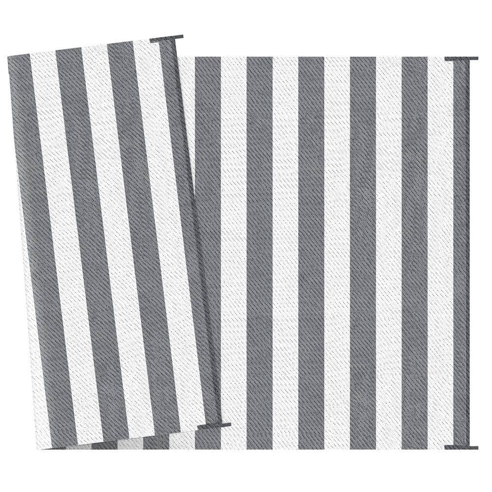 GVN Floor Rug,Indoor Door Mat,Reversible Outdoor Rug, 9'x 12' Waterproof Straw Floor Mat, Portable RV Camping Carpet, Gray & White Striped