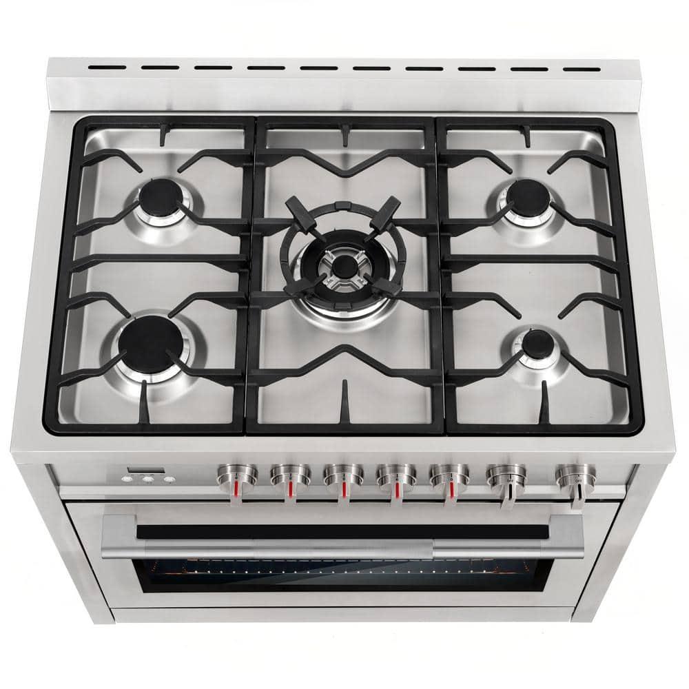Cosmo Cosmo 36 in. Nebula Collection 3.8 cu. ft. Gas Range, 5 Burners, Rapid Convection Oven, Textured Grip Handle, Stainless Steel COS-965AGFC-202