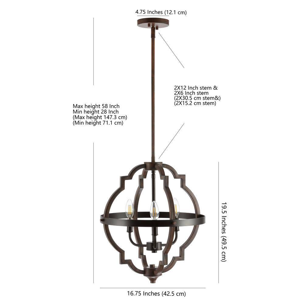 Ogee 16.75" 3-Light Adjustable Iron Rustic Industrial LED Pendant, Oil Rubbed Bronze