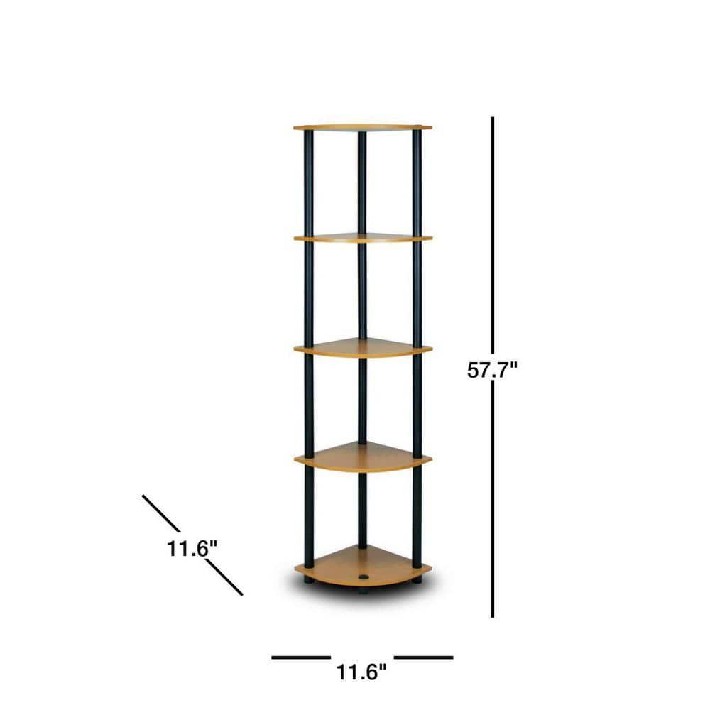 Furinno 11.6 W x 11.6 D x 57.7 H 5-Shelf Corner Display Freestanding Shelving Unit, Light Cherry and Black
