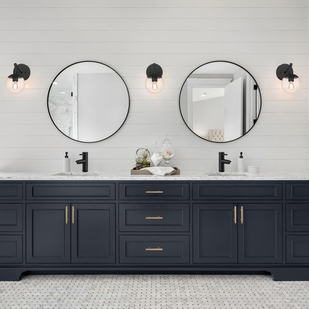23.5 in. W x 23.5 in. H Metal Framed Flushmount Round Decorative Accent Bathroom Vanity Mirror with Black Frame