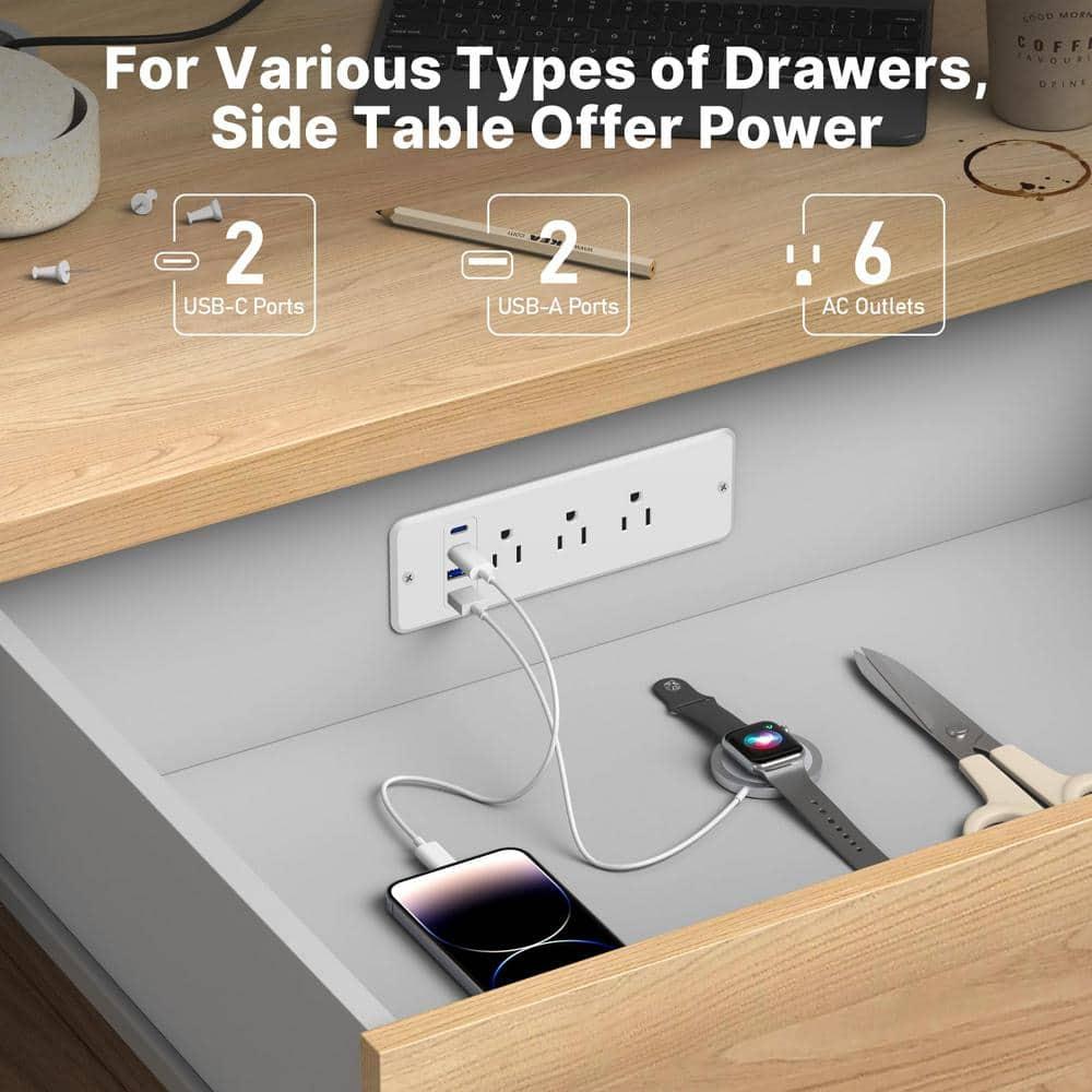 CCCEI 6 Outlets Dual Side Recessed Power Strip with USB C Ports, Furniture Flush Mount, Under Desk, Desk Top Multiple Outlets, Hidden Charging Station for Conference Table, Nightstand, White. 6FT.