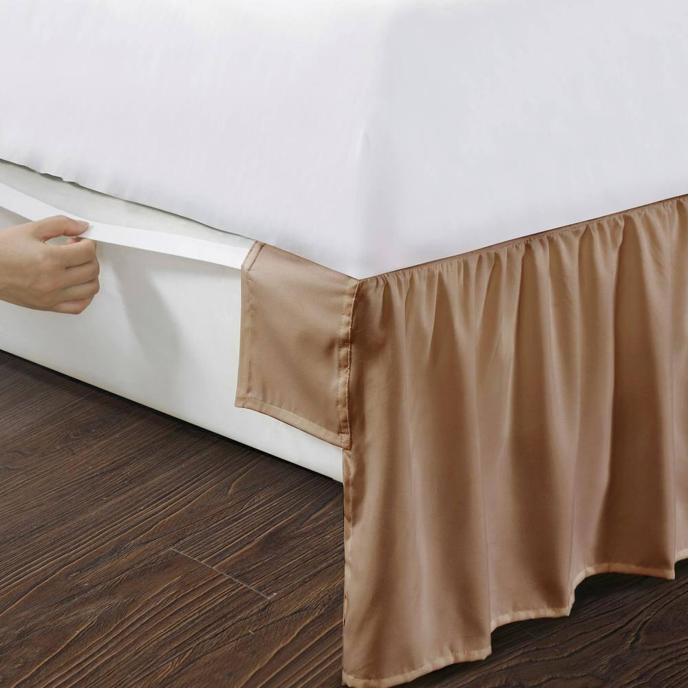 Bed Maker's Wrap-Around, Never Lift Your Mattress Ruffled Bed Skirt, 14" Drop Length, Mocha, King
