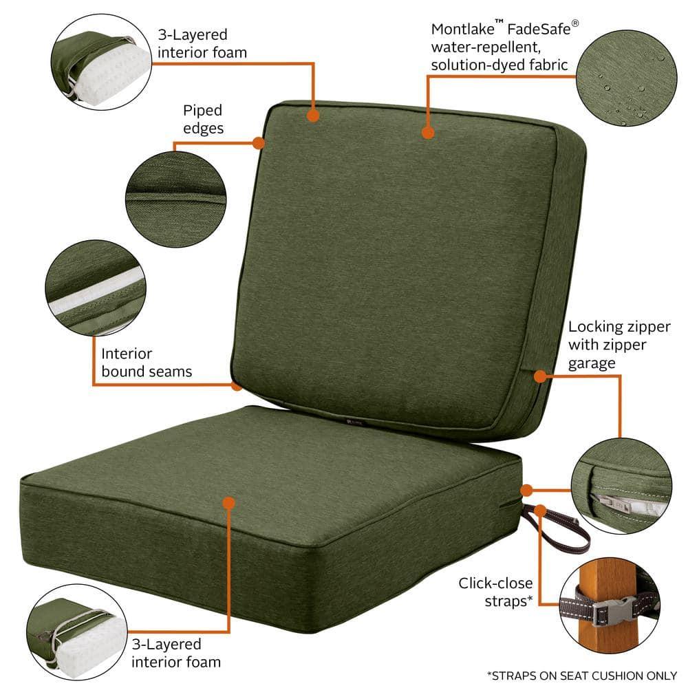Classic Accessories Montlake FadeSafe Water-Resistant Patio Cushion Set, 25x22x4 in, Heather Fern