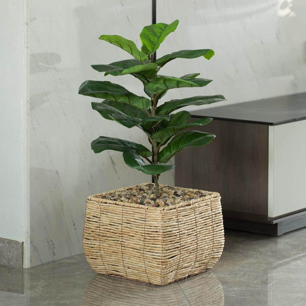 Vintiquewise Woven Square Flower Pot Planter with Leak-Proof Plastic Lining - Large
