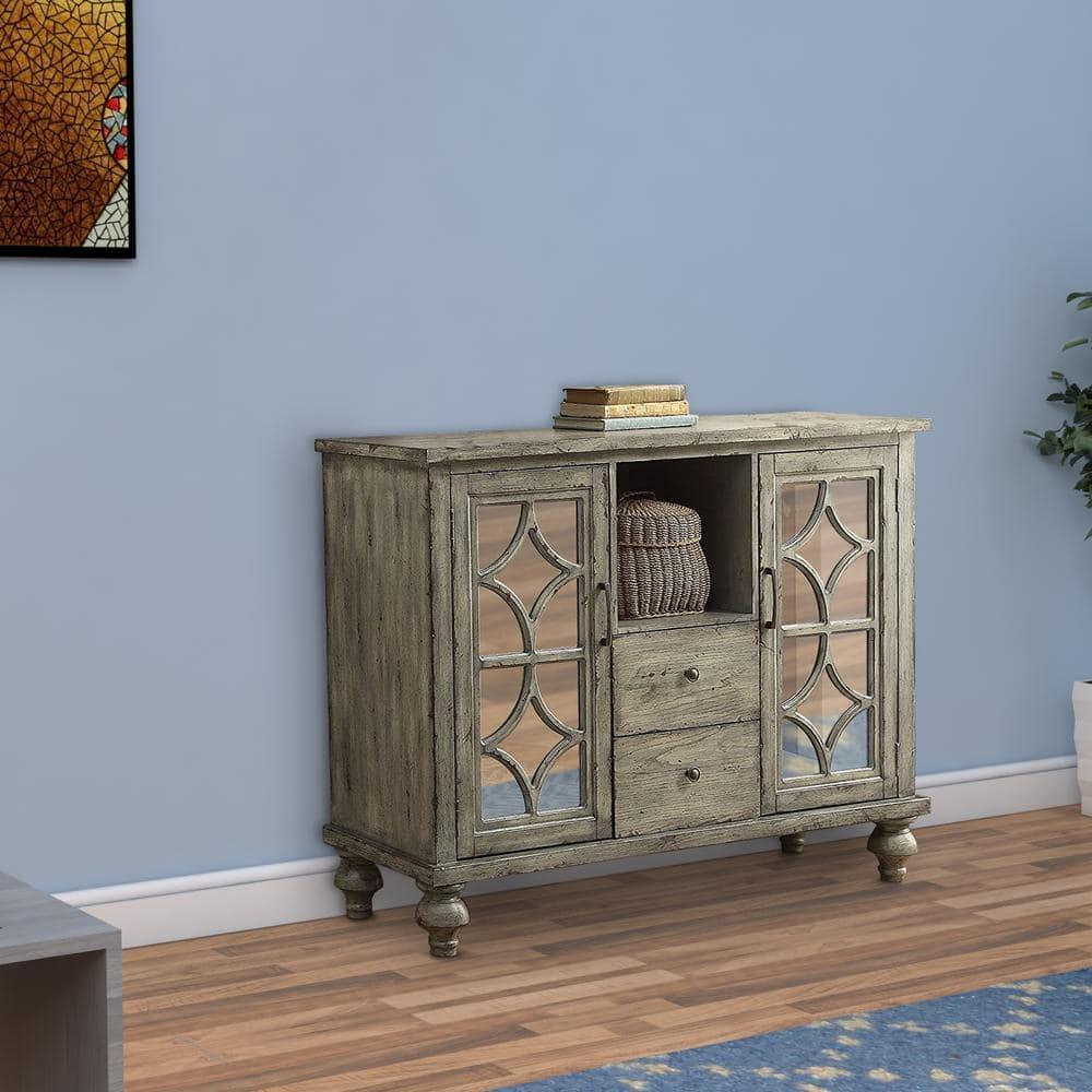 HomeStock Artisanal Artistry Console Table With 2 Doors And 2 Drawers, Weathered Gray