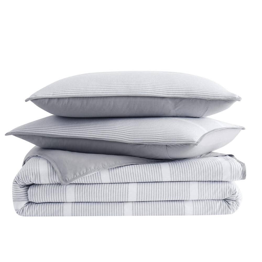 Brooklyn Loom 3pc King Niari Yarn Dye Stripe Comforter Set Gray: OEKO-TEX Certified, Includes Shams