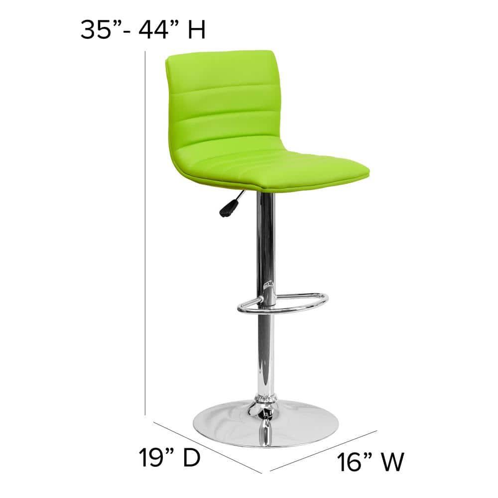 Flash Furniture Modern Green Vinyl Adjustable Bar Stool with Back, Counter Height Swivel Stool with Chrome Pedestal Base