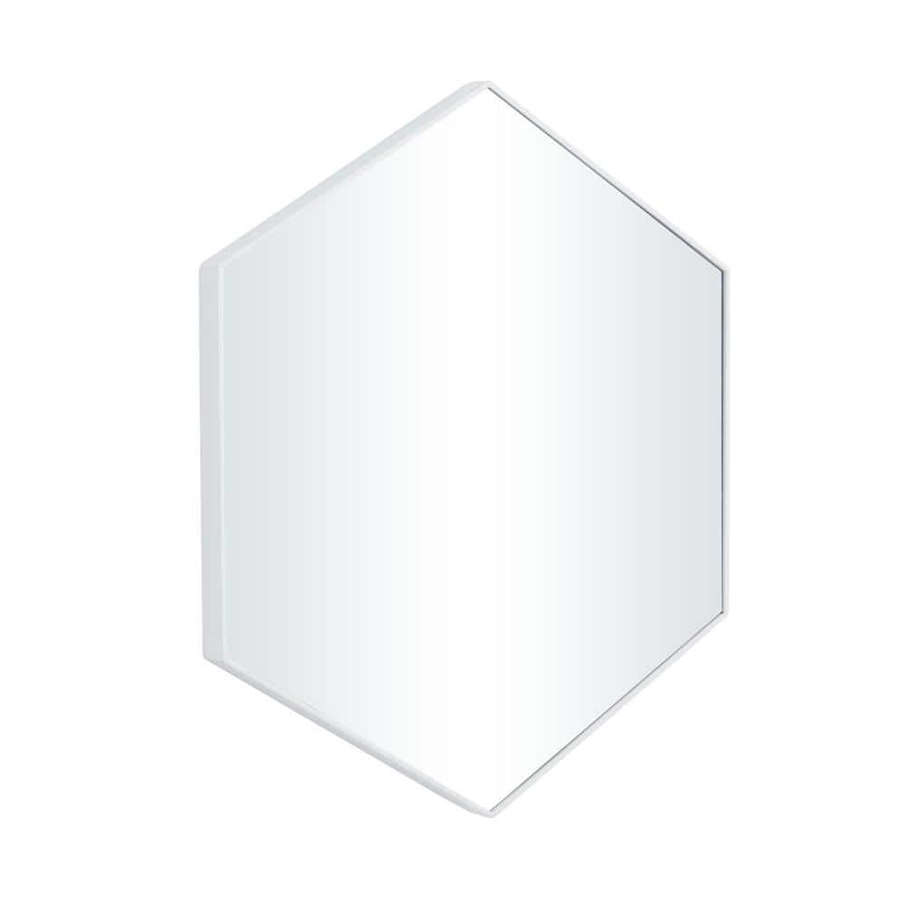 21 in. x 24 in. Hexagon Geometric Framed White Wall Mirror with Thin Minimalistic Frame