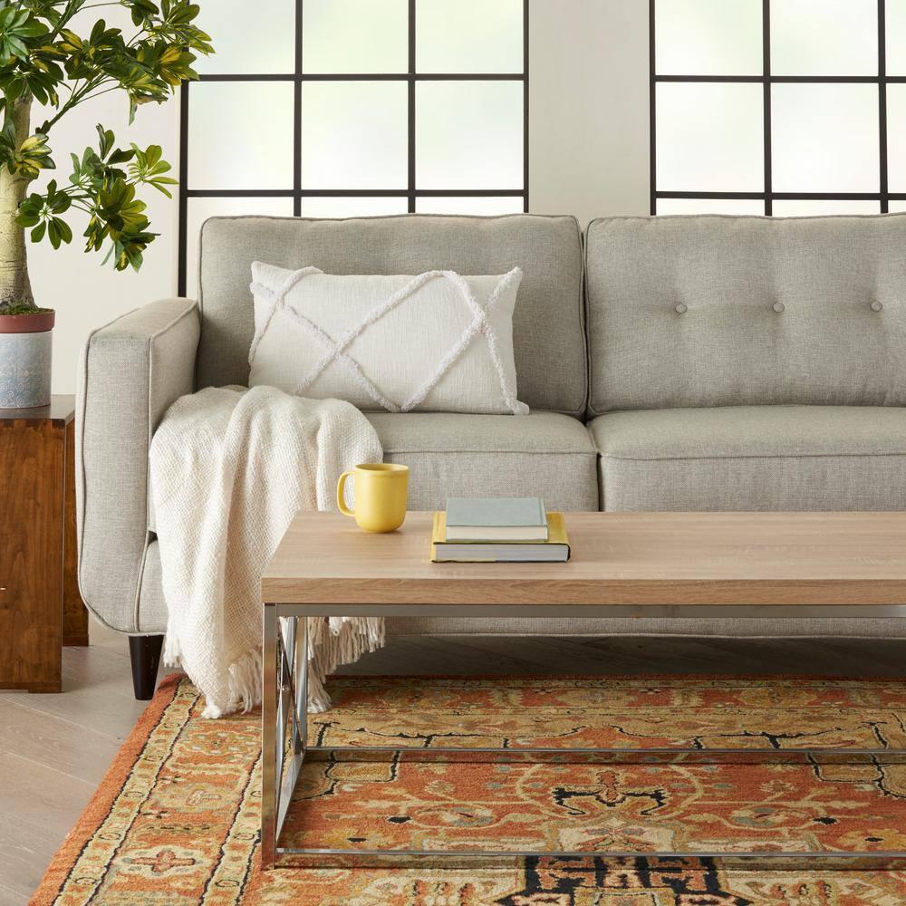 14"x24" Oversized Distressed Diamond Lumbar Throw Pillow White - Mina Victory: Cotton Fabric, Indoor Use, Zippered