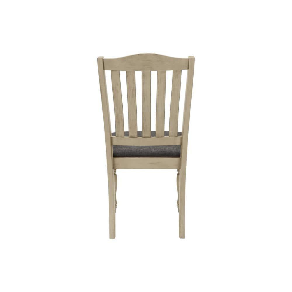 Antique Gray Linen Upholstered Wood Side Chair Set