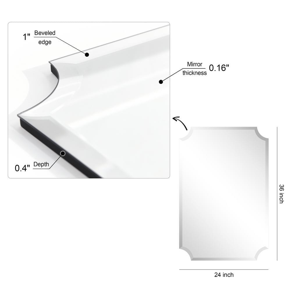Empire Art Direct Frameless Rectangle Scalloped Beveled Wall Mirror - Clear 24 in. x 0.39 in. x 36 in.