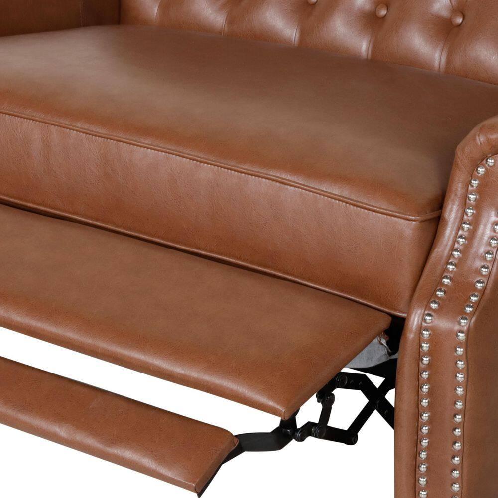 Noble House Dero Faux Leather Tufted Oversized Recliner, Cognac Brown and Espresso