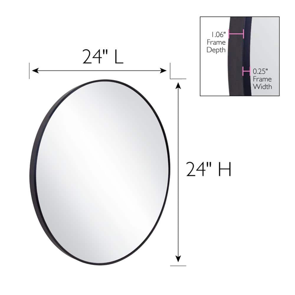 23.5 in. W x 23.5 in. H Metal Framed Flushmount Round Decorative Accent Bathroom Vanity Mirror with Black Frame