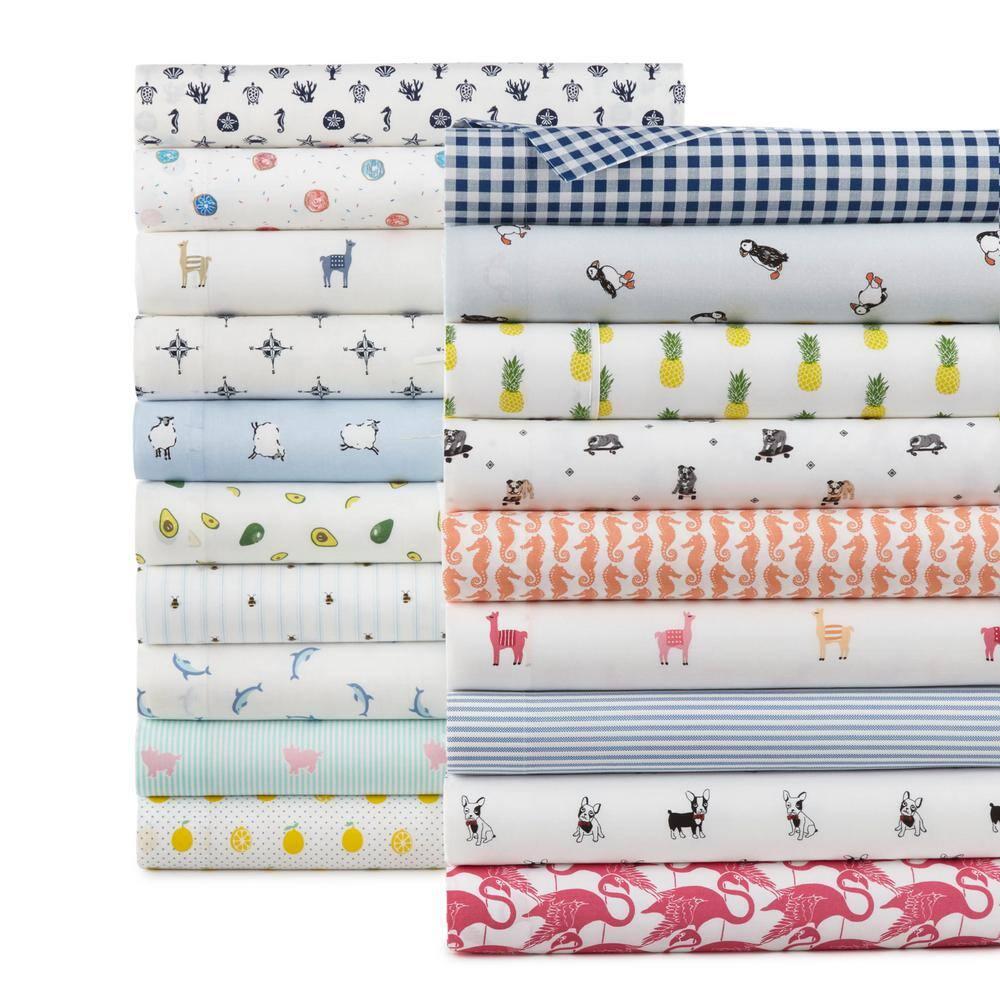 Twin Printed Pattern Percale Cotton Sheet Set Navy Gingham - Poppy & Fritz