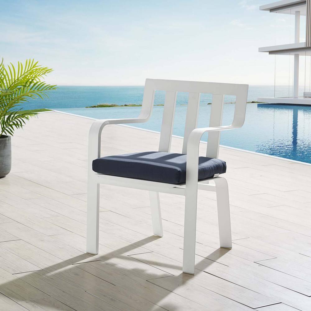Modway Baxley Stackable Outdoor Patio Aluminum Dining Armchair in White/Navy