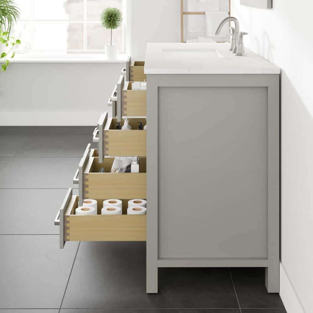 Eviva Aberdeen 42"W x 22"D Gray Bathroom Vanity with White Carrara Quartz Countertop and Undermount Porcelain Sink