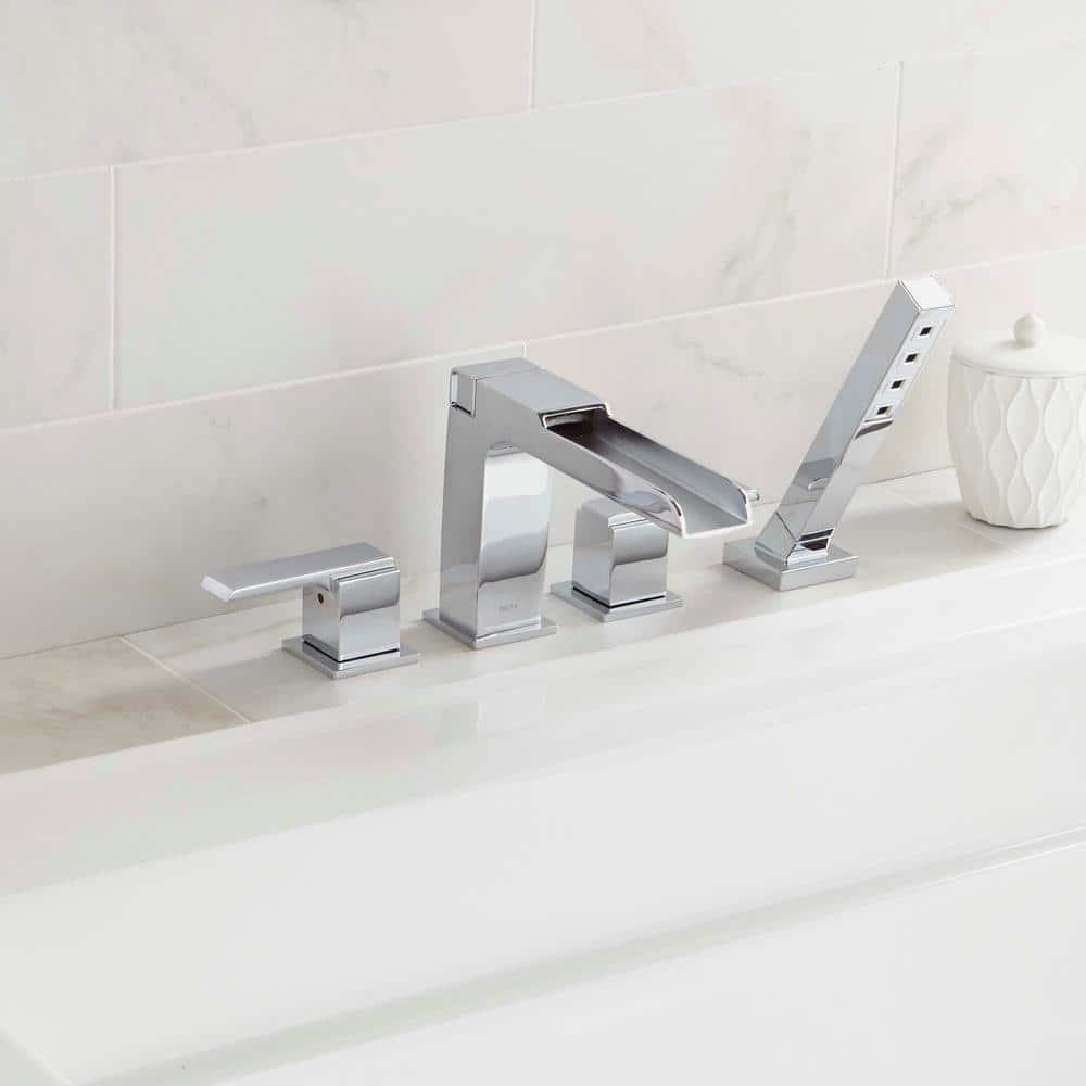 Ara Double Handle Deck Mounted Roman Tub Faucet Trim with Handshower