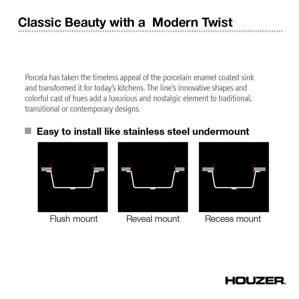 Houzer Porcela 23 in White Porcelain Enamel Steel Undermount Single Bowl Kitchen Sink - PCS-2500 WH