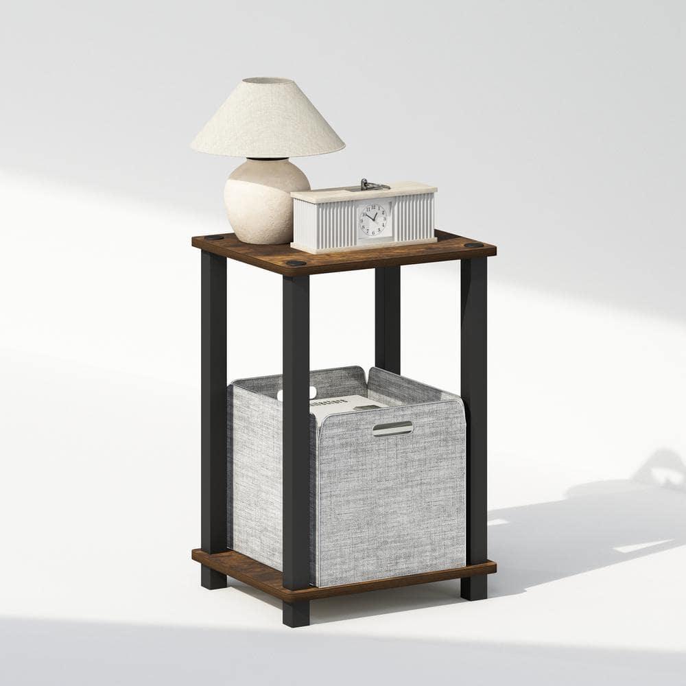 Amber Pine and Black Compact Wood Nightstand