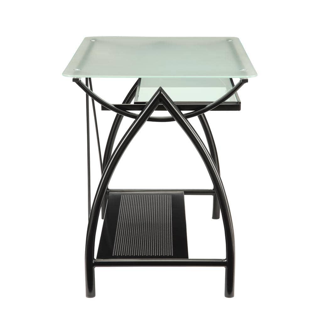 Black Steel and Glass Workstation with Keyboard Tray