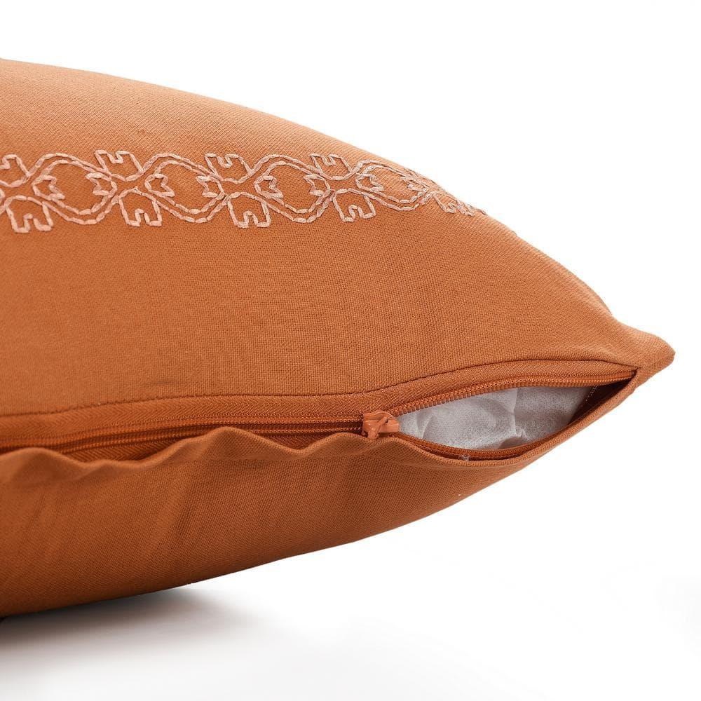 Rajani Home Casual Burnt Orange Solid Embroidered Cotton Throw Pillow Set