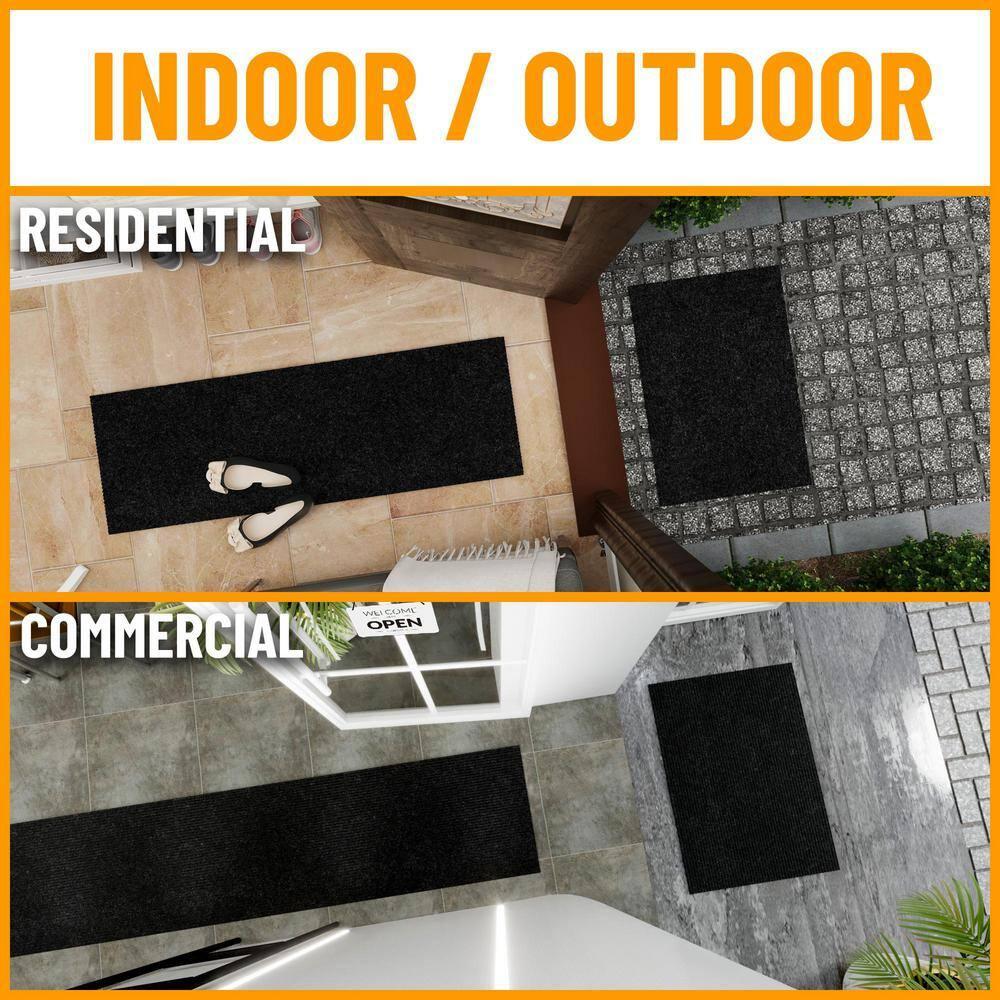 Ottomanson Non-Slip Hallway Runner Rug 2' x 7' Indoor/Outdoor Custom Size Utility Carpet for Garage, Black Ribbed