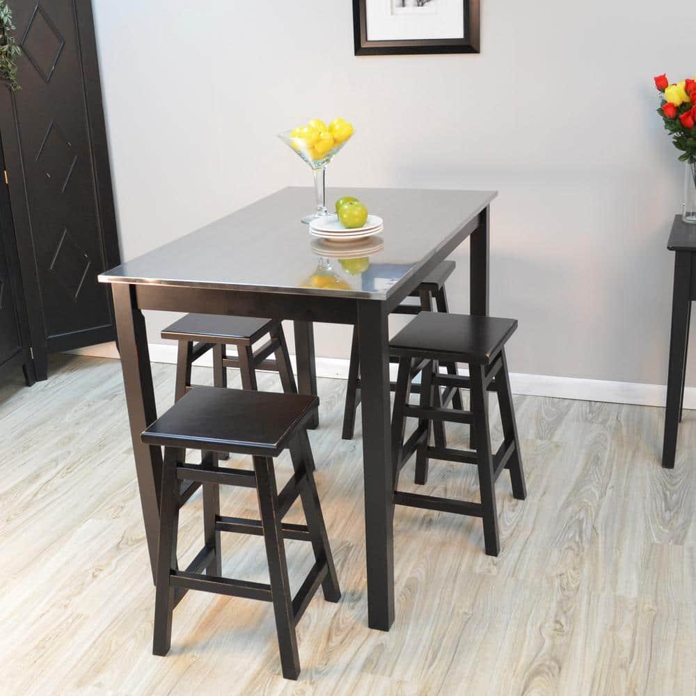 Carolina Living Cooper Stainless Steel Top Bar Table Wood/Black: High Bar Height, Kitchen Functionality