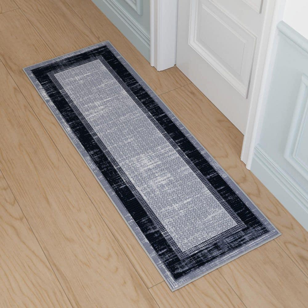 Non-Slip Bordered Area Rug For Living Room, Hallway Runner, Entryway Rug
