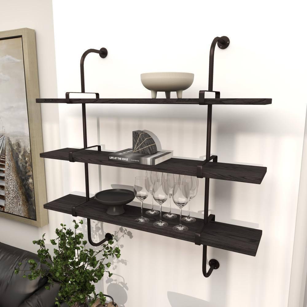 DecMode 38" x 10" 3-Tier Gray Wall Shelf