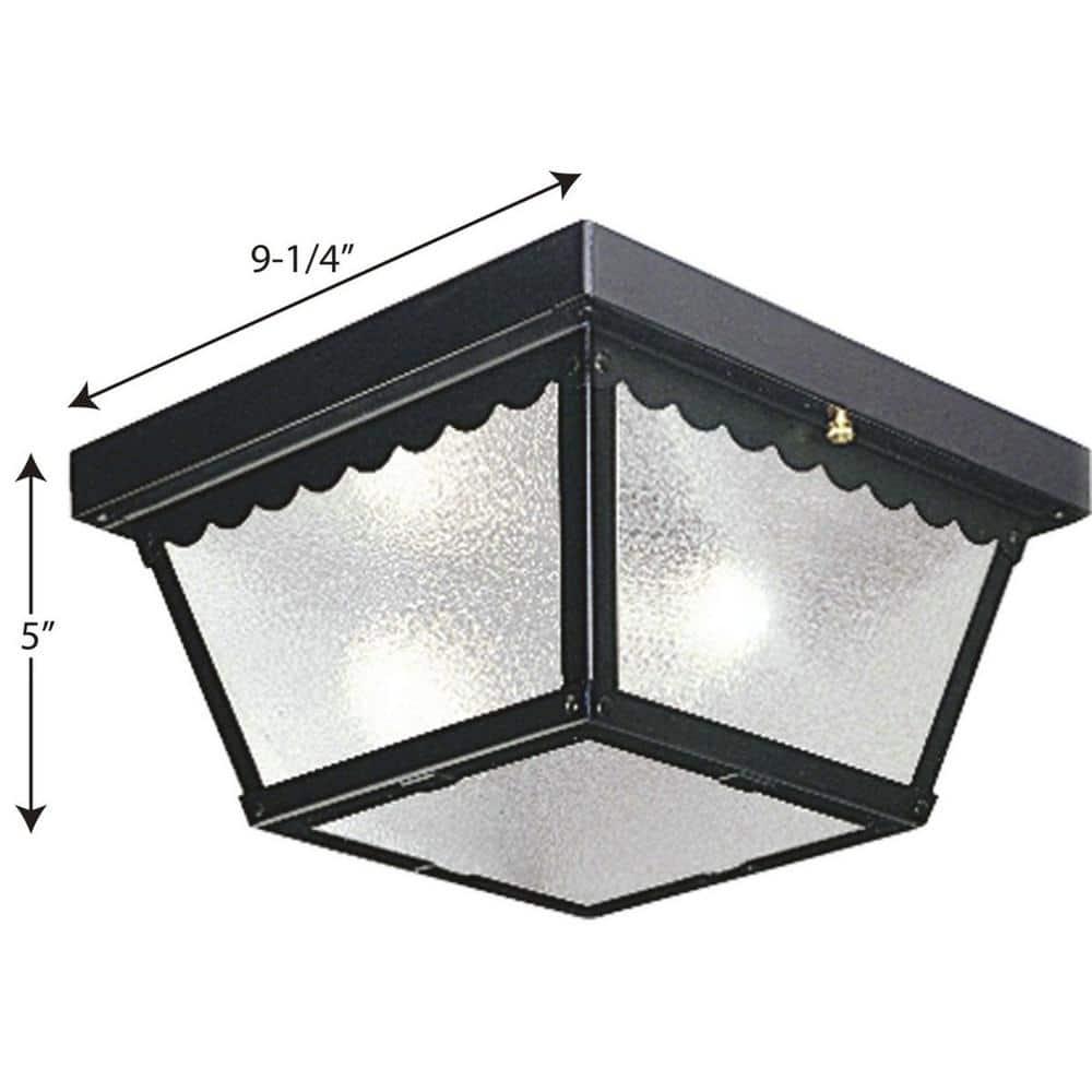 Progress Lighting, Recessed Collection, 2-Light Ceiling Mount, Matte Black, Textured Glass, Scalloped Edge