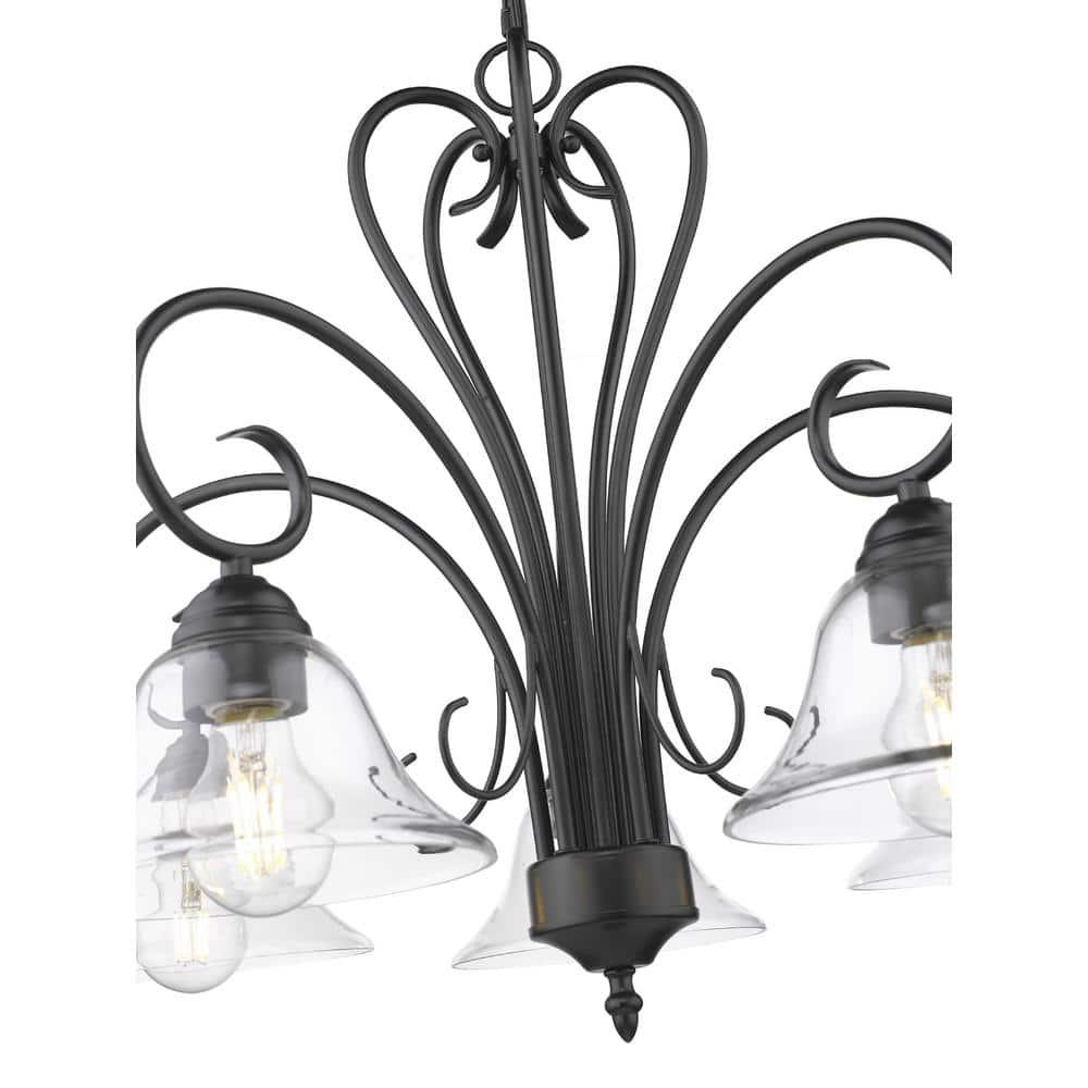 Golden Lighting Homestead 5-Light Chandelier in Matte Black with Clear Glass