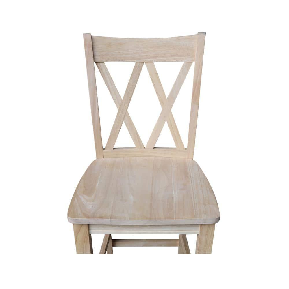 International Concepts 24" Double X Back Counter Height Barstool Unfinished: Solid Wood, Kitchen Island Seating