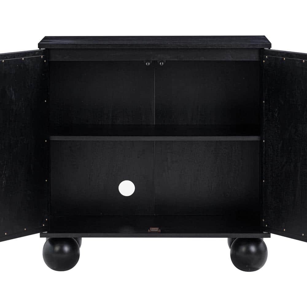 Nathan James Boho Storage Cabinet with Ball-Style Feet and Seagrass Door Panels