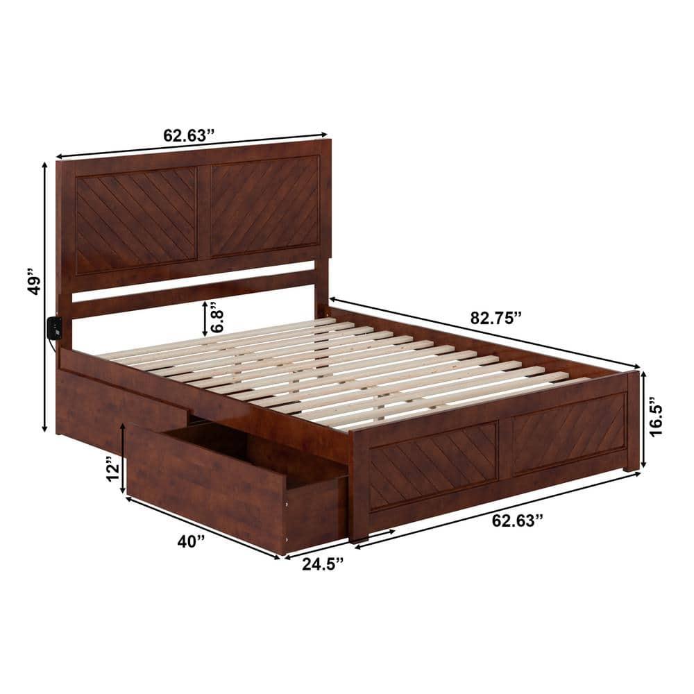 AFI Canyon Walnut Solid Wood Platform Bed with Matching Footboard & Storage Drawers, Queen