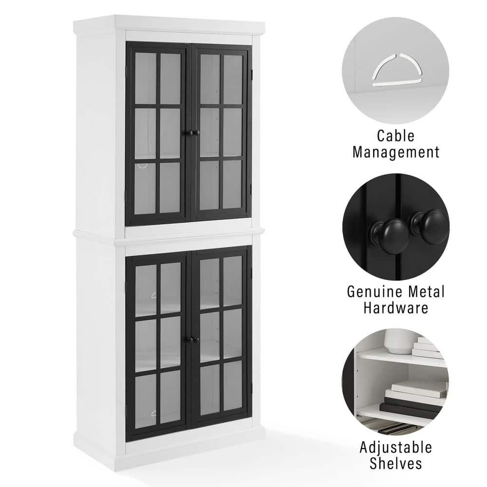 Cecily Tall Storage Pantry White/Matte Black - Crosley: French Country Style, 2 Adjustable Shelves