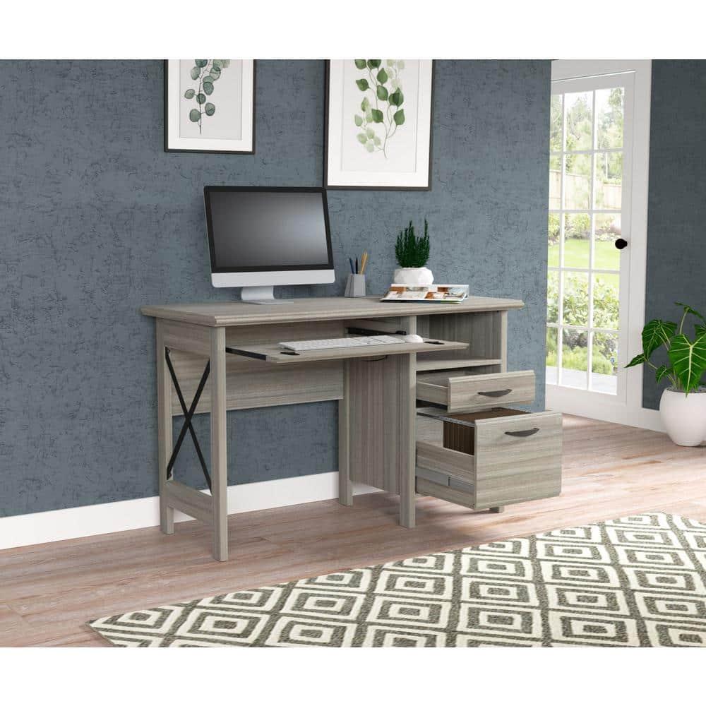 Inval America 2-Drawer Computer Desk with Keyboard Tray in Gray Smoke Oak