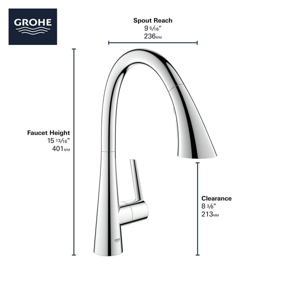 ZEDRA Single-Handle Pull Down Kitchen Faucet Triple Spray 1.75 GPM