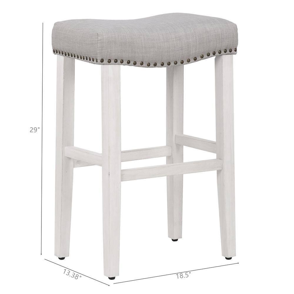 Polytrends Jameson Upholstered Polyester 29" Bar Stool with White Legs - (Set of 2) Antique White/Gray