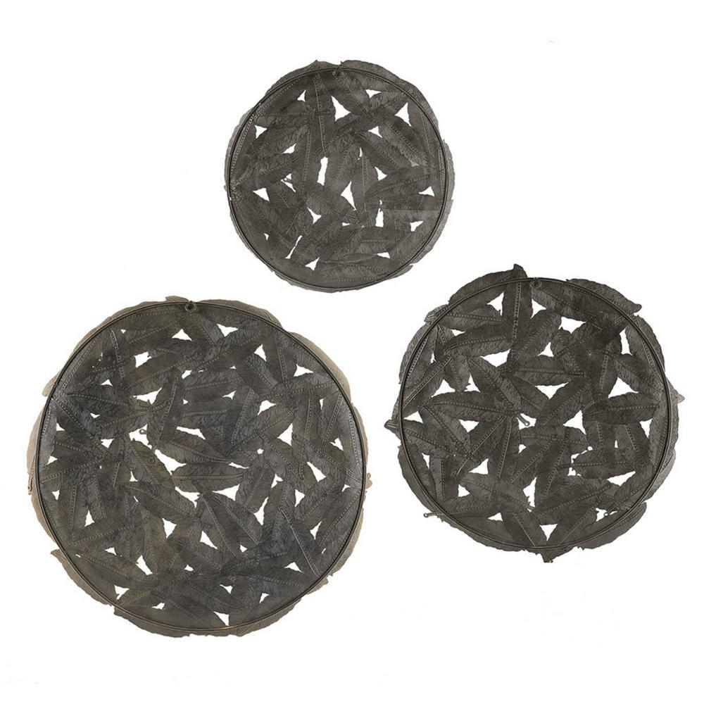 Latitude Run® Textured Feather 3-Piece Metal Disc Wall Decor Set